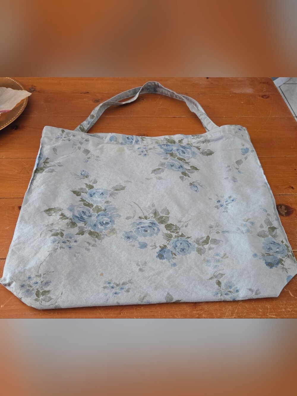 Floral Blue Canvas Tote Bag - Women's Shoulder Bag